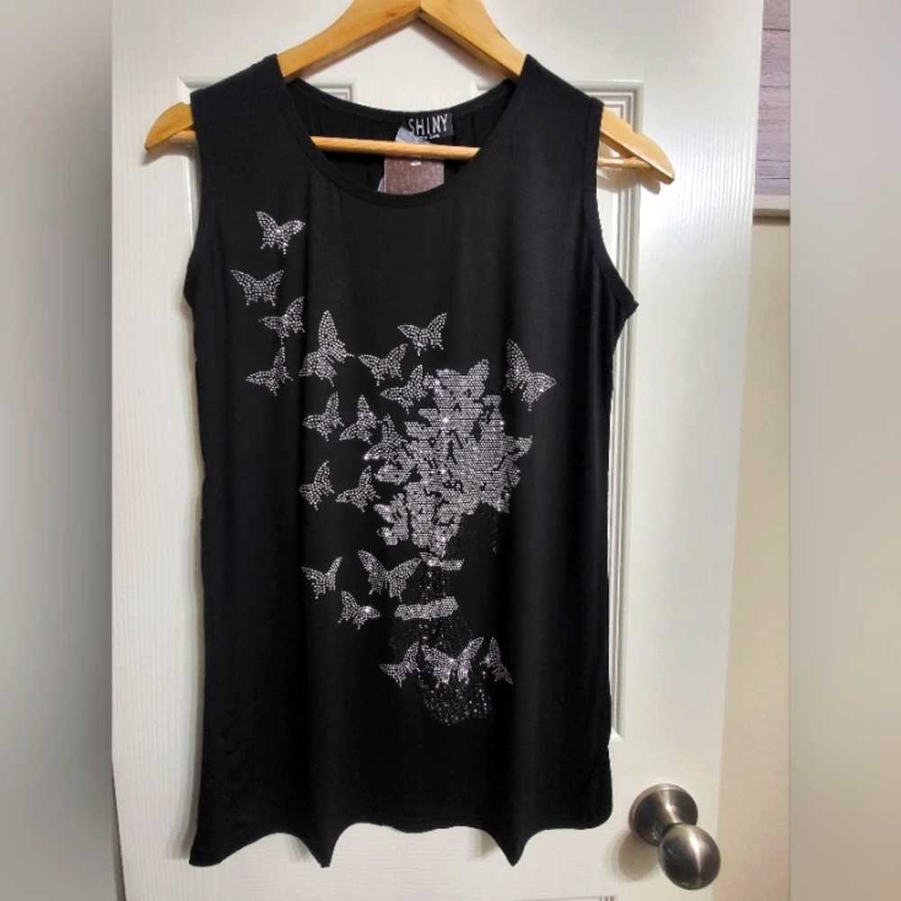 Rhinestone Butterflies Blouse NWT One Size Fits Most